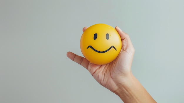 Hand Holding a Yellow Smiley Face Ball