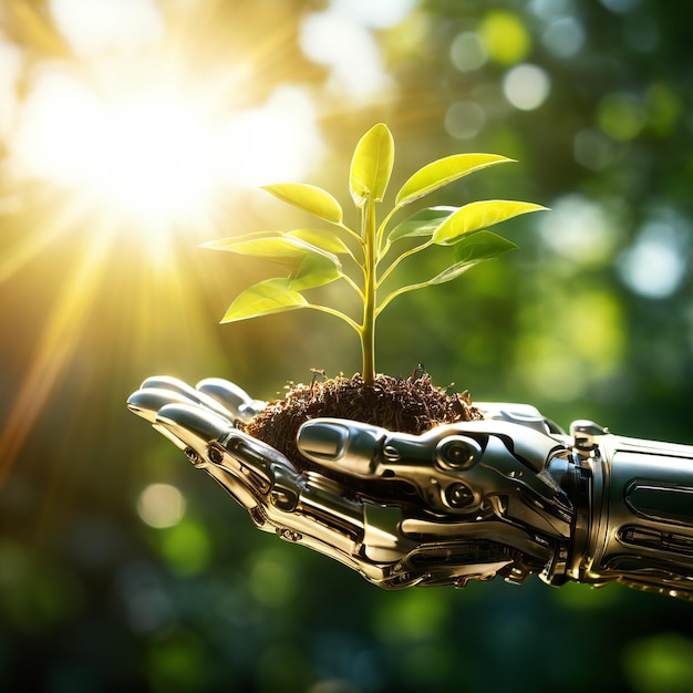 hand holding young plant isolate generative ai