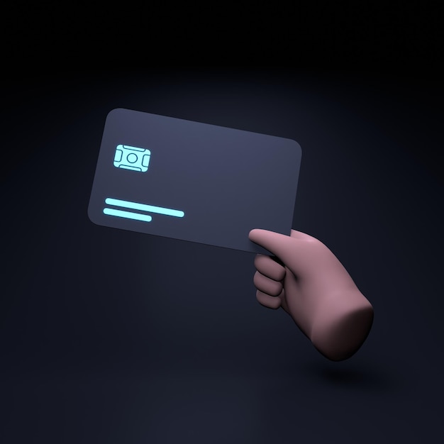 The hand holds a bank card 3d render illustration