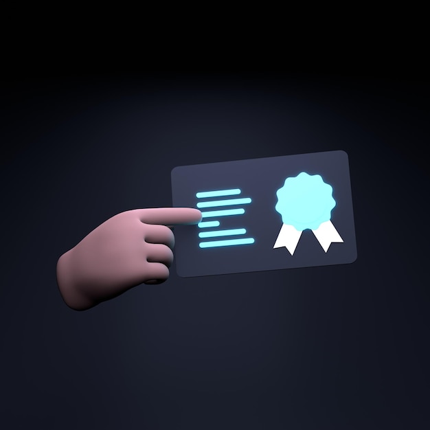 The hand holds a diploma 3d render illustration