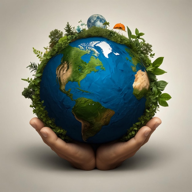 a hand holds a globe with the earth in the palm of it