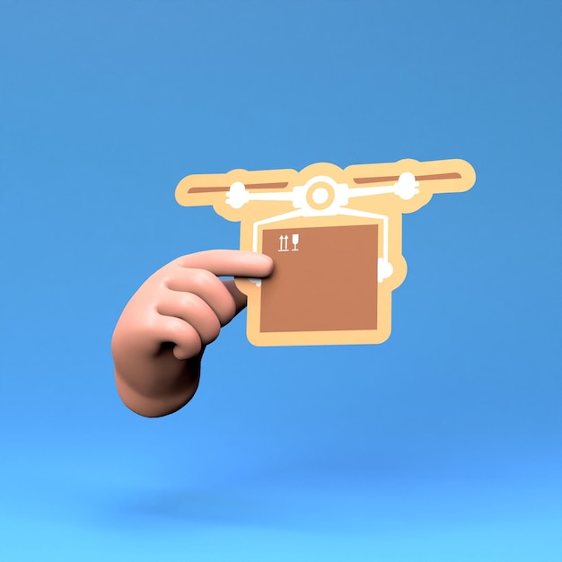 The hand holds the logo of the fast delivery 3d render illustration