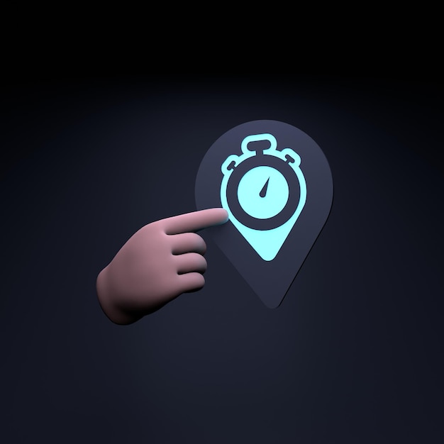 The hand holds the neon logo of the fast delivery 3d render illustration