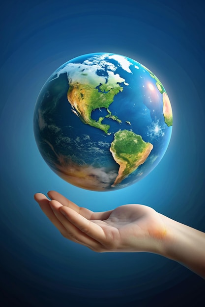 a hand holds a planet with the world on it