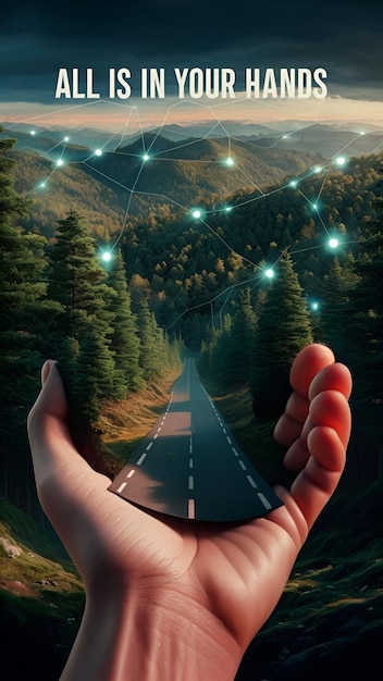 a hand holds a sign that says the road in the middle of the night