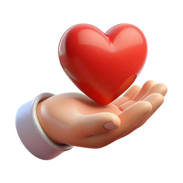 HAND holds small red heart 3d cartoon style illustration