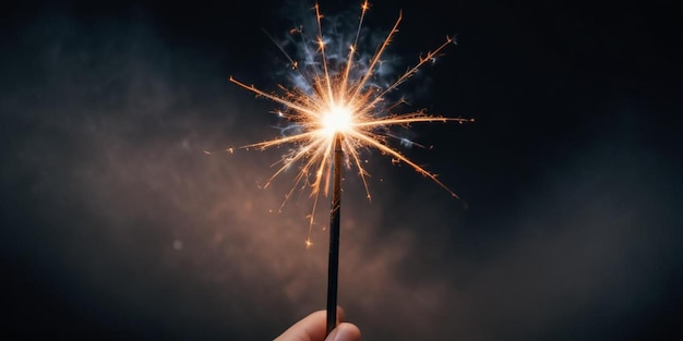 Photo a hand holds a sparkler with a black background