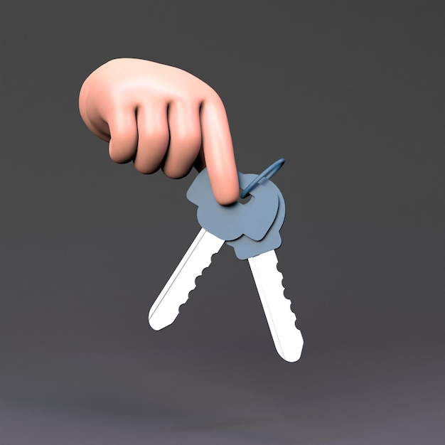 The hand holds two keys 3D render illustration