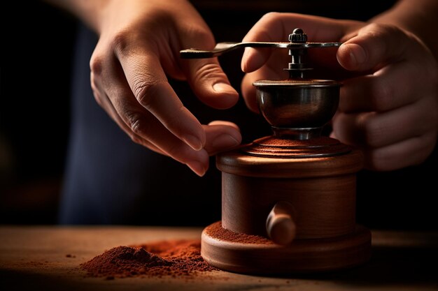 Hand Holds Wooden Espresso Grinder