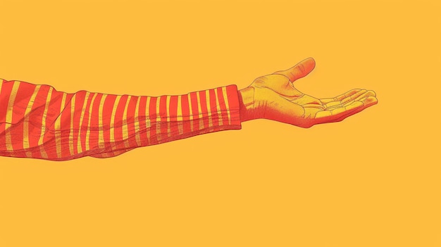 Photo hand illustration in graphic line art style graphic image of a hand in an outstretched pose with red line art on a yellow background