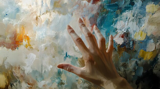 A Hand Interacting with an Abstract Oil Painting