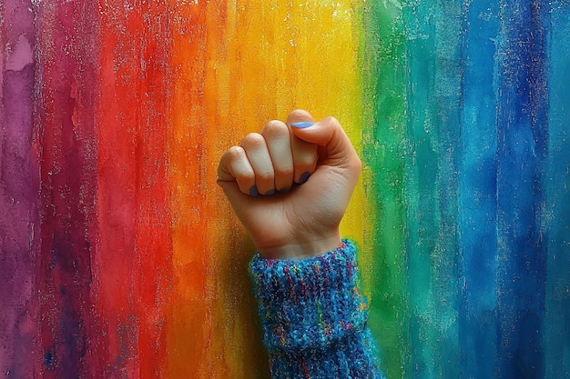 Photo a hand is holding a colorful background with a rainbow colored background