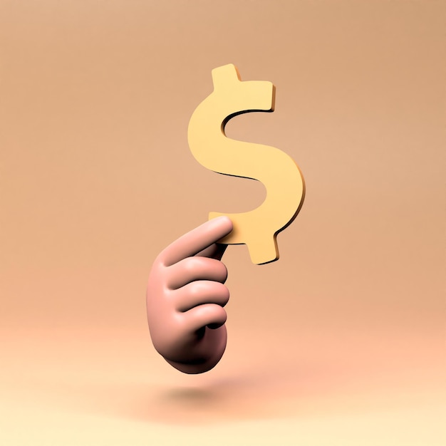 The hand is holding a dollar sign 3D render illustration