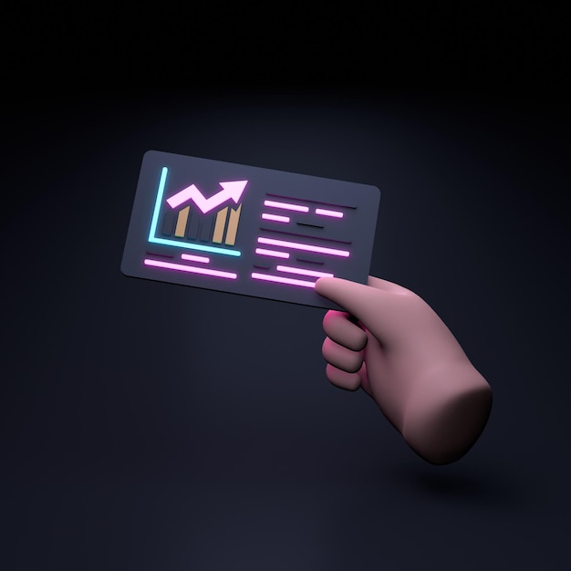 The hand is holding a histogram 3d render illustration