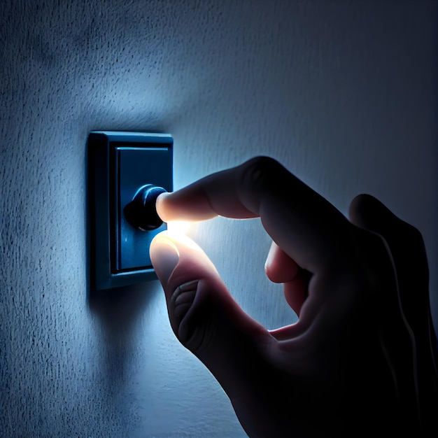 A hand is holding a light on a light switch.