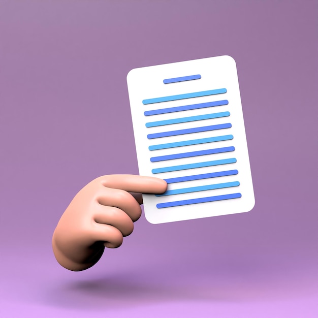 The hand is holding a list 3D render illustration