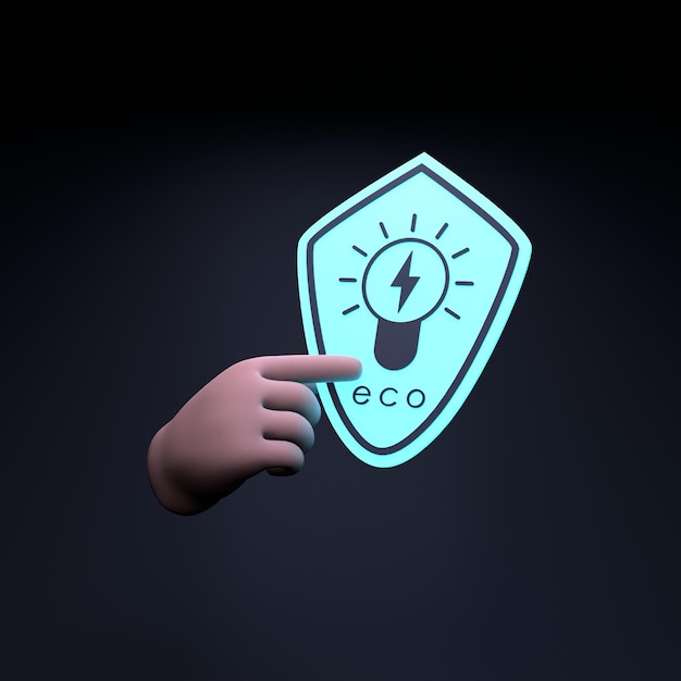 The hand is holding a Neon ECO icon Ecology Conservation Concert 3d render illustration