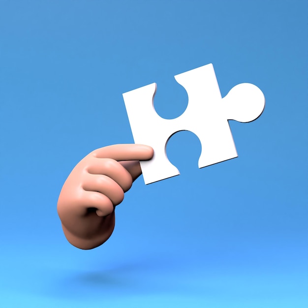 The hand is holding a puzzle 3D render illustration