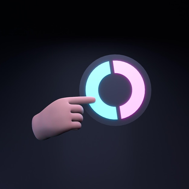 The hand is holding a round bar graph 3d render illustration