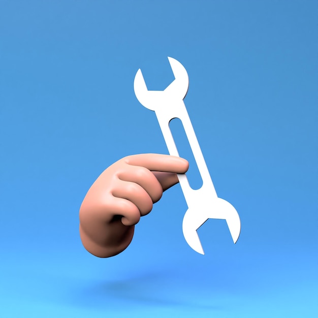 The hand is holding a wrench 3D render illustration