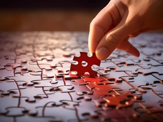 a hand is playing a puzzle with a piece missing