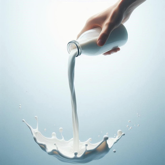 Photo a hand is pouring milk into a glass with the words the milk on the bottom