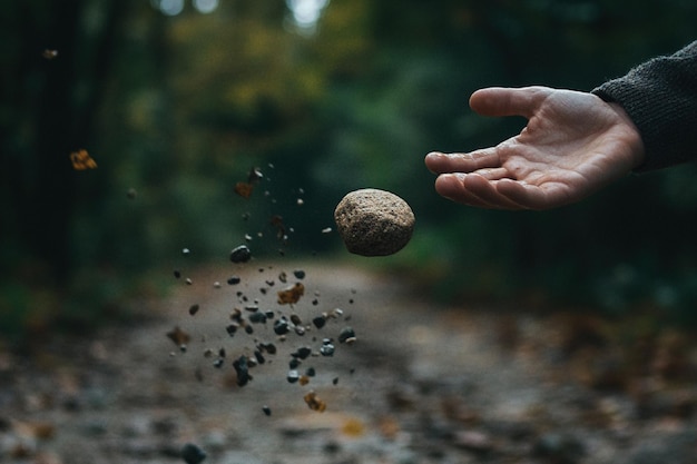 Photo hand is throwing stones wallpaper