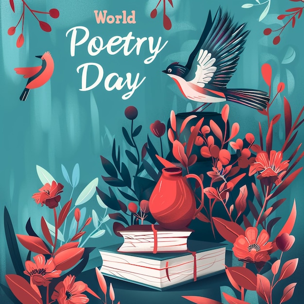 Photo hand lettering world poetry day flower background vector illustration