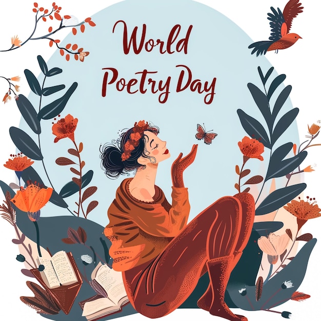 Photo hand lettering world poetry day flower background vector illustration