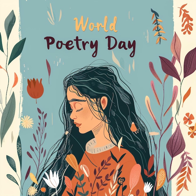 Hand Lettering World Poetry Day Flower Background Vector illustration