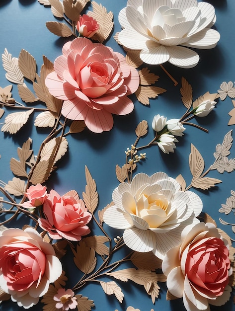 Hand made artificial flowers on wallpaper and pattern