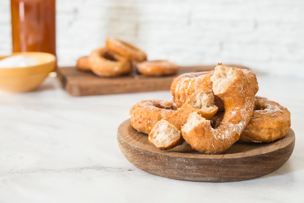 Hand made donuts with honey