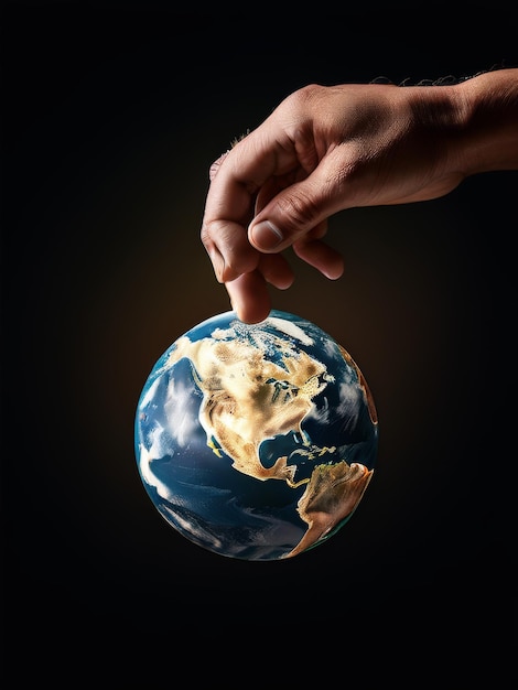 hand of man holding earth globe in dark background elements of this image are furnished by nas