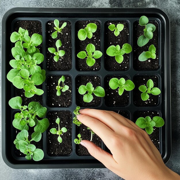 Photo a hand of the man with young plant and soil