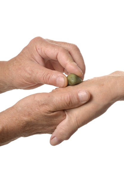 Photo hand massage. closeup on a white background