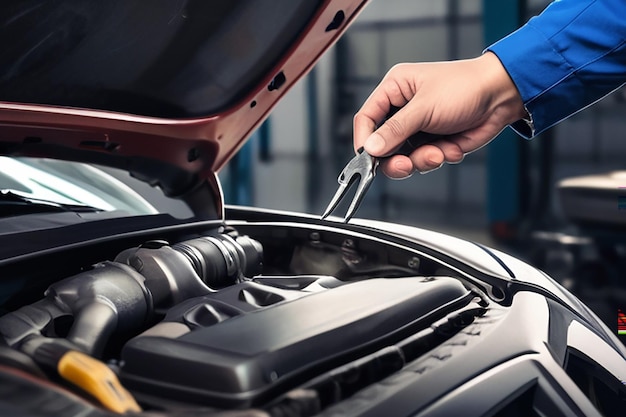 Hand of mechanic holding car service and checking Customer service guarantee concept