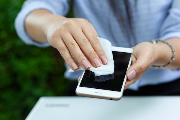 Hand napkin and phone