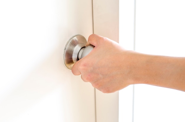 Hand opening door knob,white door