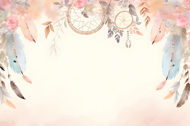 hand painted dream catcher border in the style of subtle pastel tones