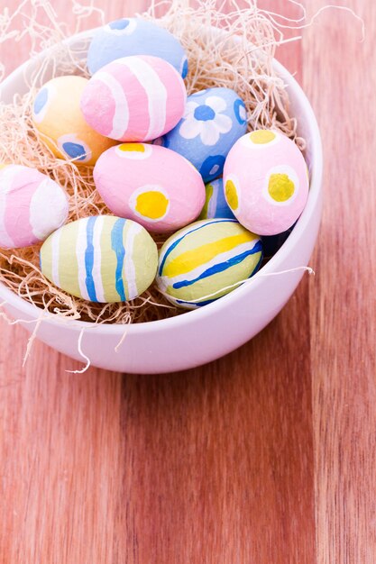 Hand painted Easter eggs with rought strokes of the brush.