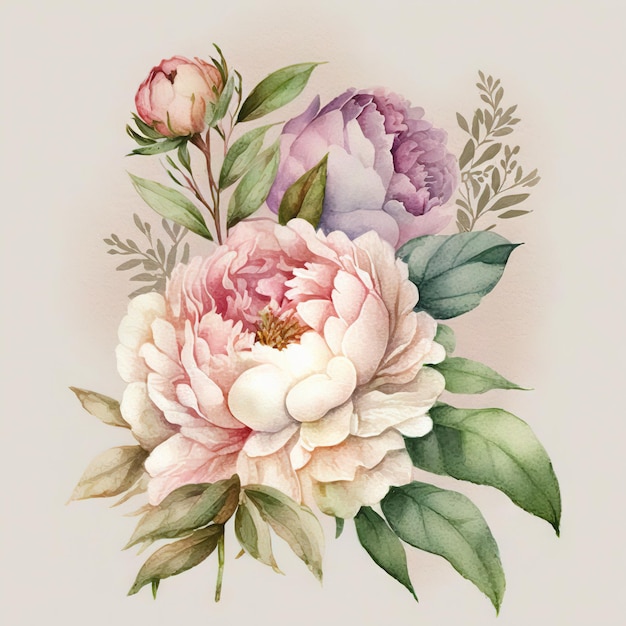 Hand painted floral with rose watercolor painting