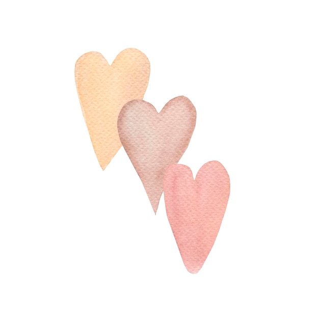 Hand painted gentle color watercolor hearts perfect for Valentines Day or wedding