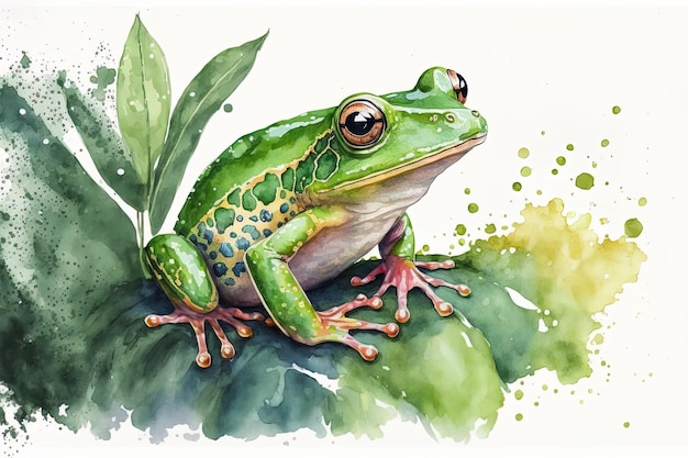 Hand painted image of a cute frog