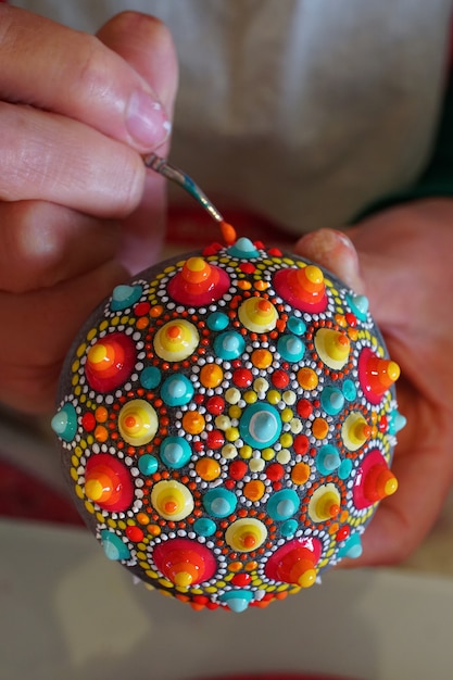 Hand painted mandala on stone