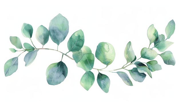 Hand painted modern watercolor green eucalyptus branch