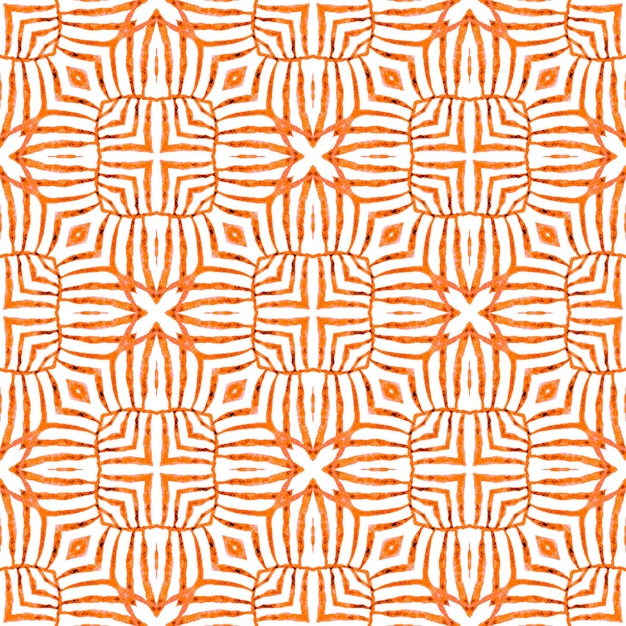 Hand painted tiled watercolor border Orange energetic boho chic summer design Textile ready worthy print swimwear fabric wallpaper wrapping Tiled watercolor background