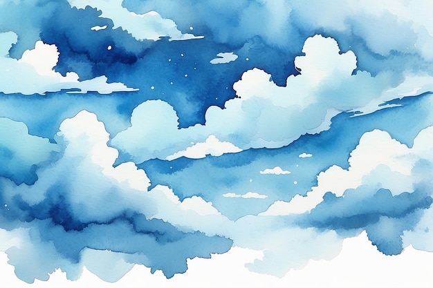 Hand Painted Watercolor Background with Sky and Clouds Shape