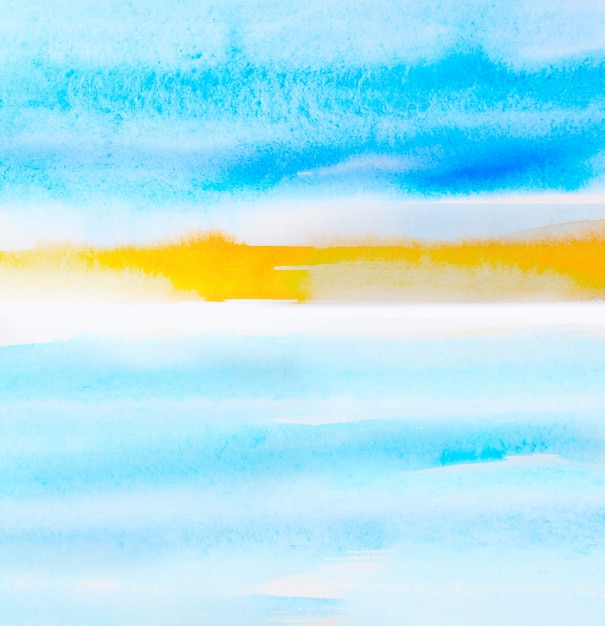 Hand painted watercolor blue sky and sun abstract watercolor background