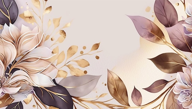 Hand painted watercolor floral background with shiny leaves Generative AI