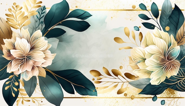 Hand painted watercolor floral background with shiny leaves Generative AI